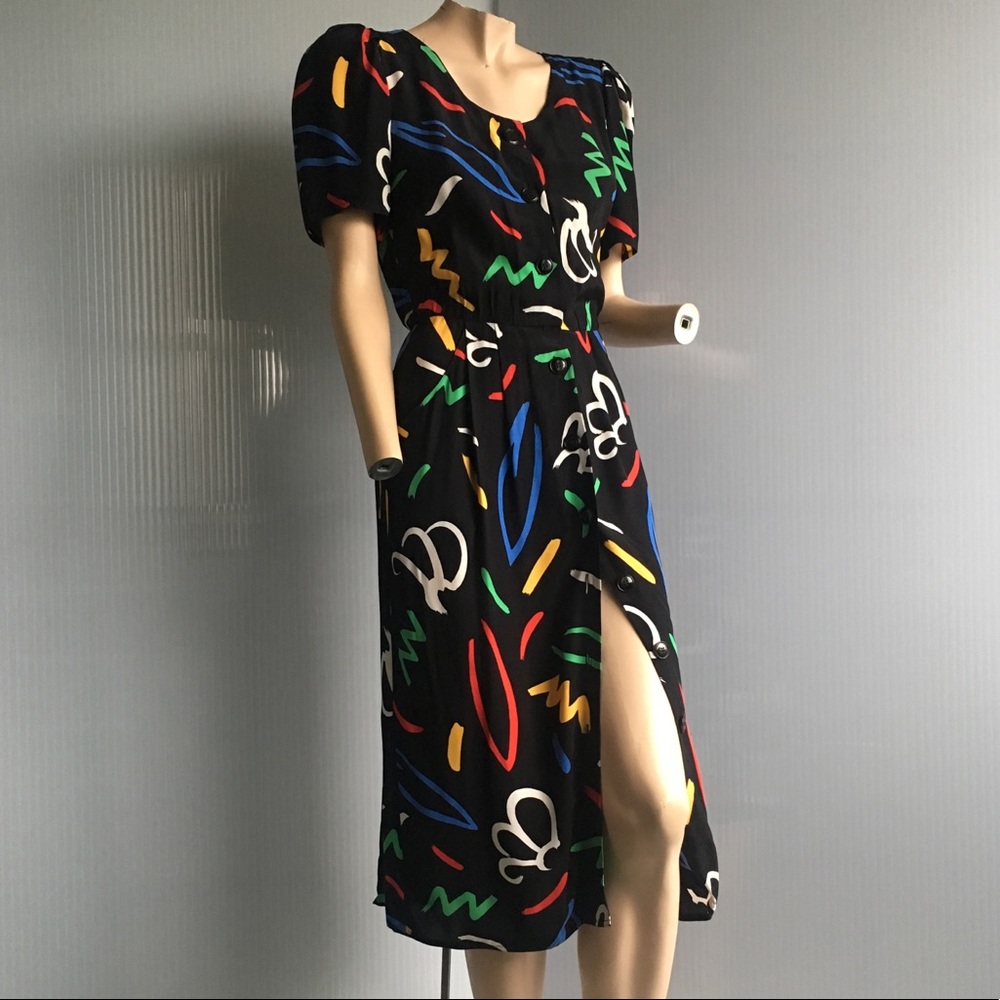 Vintage MAGGY LONDON Abstract Print ButtonUp Dress